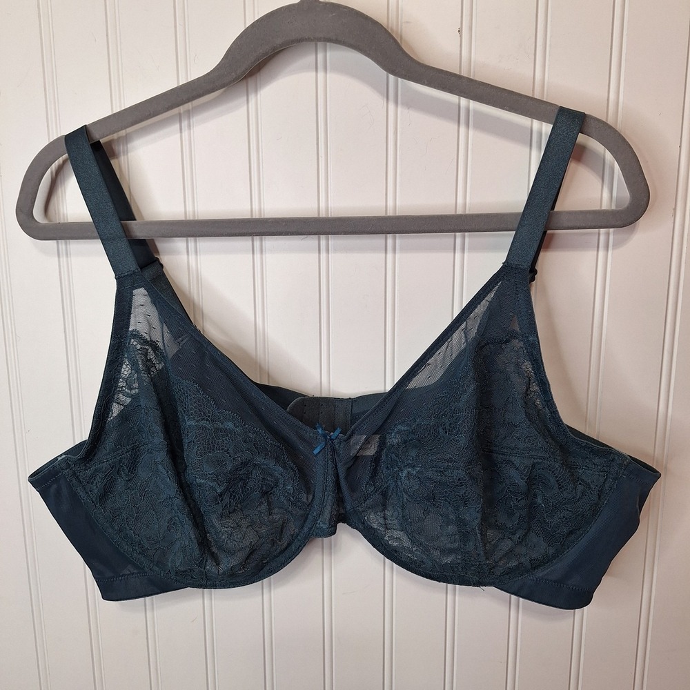 HSIA Womens Green Lace Sexy Underwire Bra 46C Adjustable Strap Hook Eye Sheer